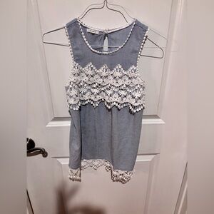 Maurices‎ Blue Top with White Trim Crochet Detail
